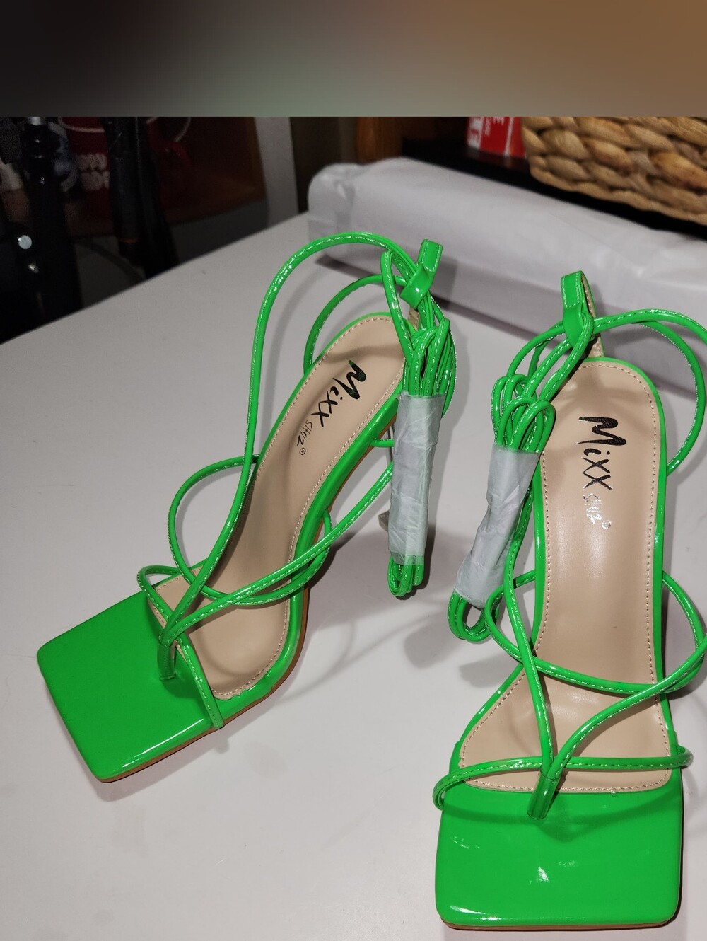 Women Neon Green Strappy High Heel Sandals